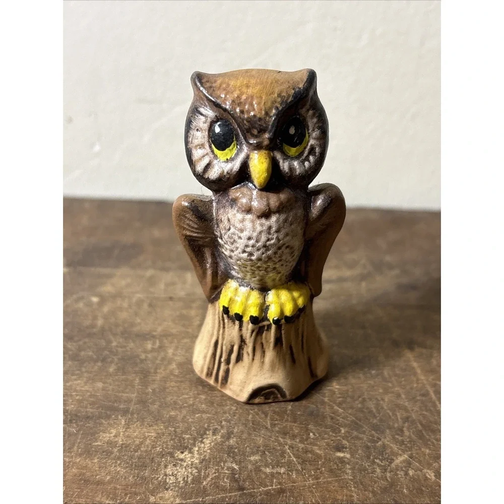 Set Of 2 Decorative Miniature Owl Figurines Ceramic